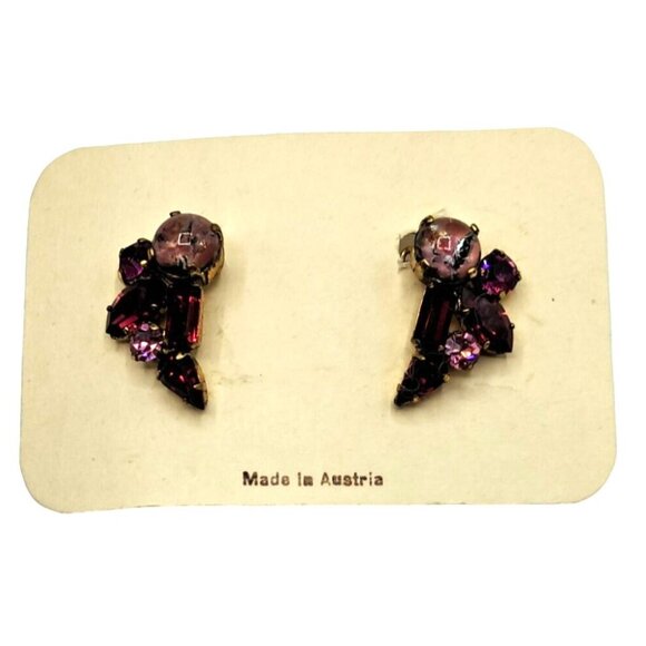 Vintage Austria Rhinestone Earrings Art Glass Dragons Breath Pink Red Clip On Si - Picture 3 of 12